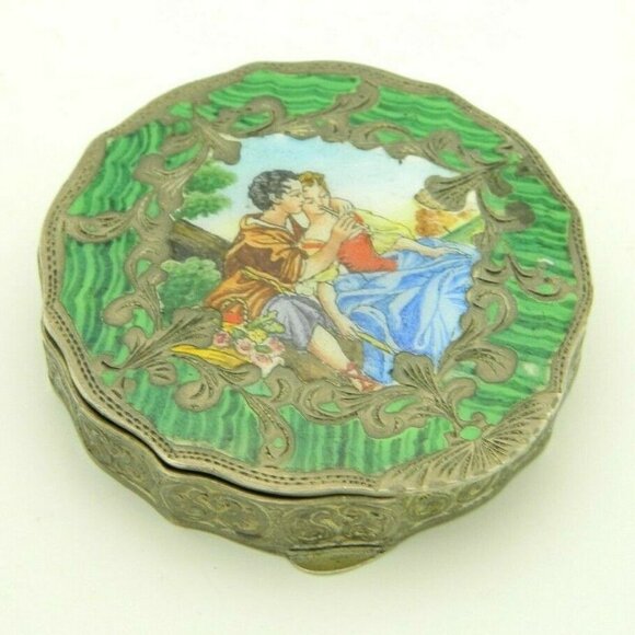 Vintage Accessories - Antique Italian Miniature Enamel Courting Picnic